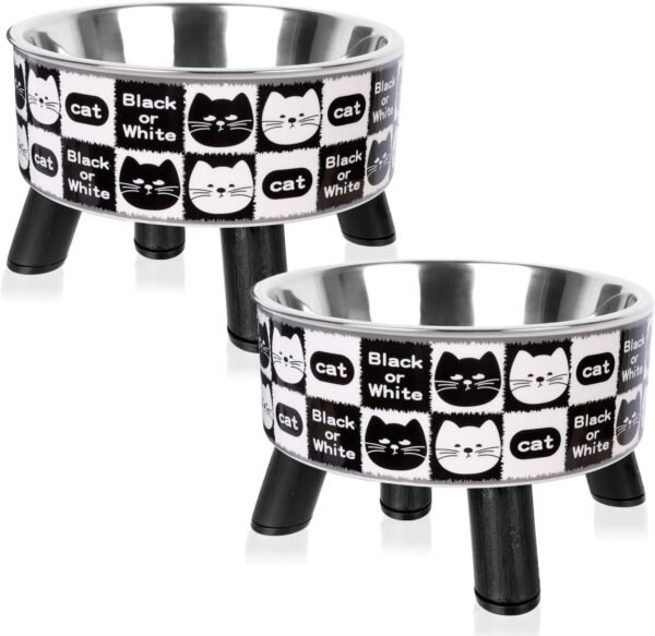 2PCS Raised Stainless Steel Cat Bowls with Stand