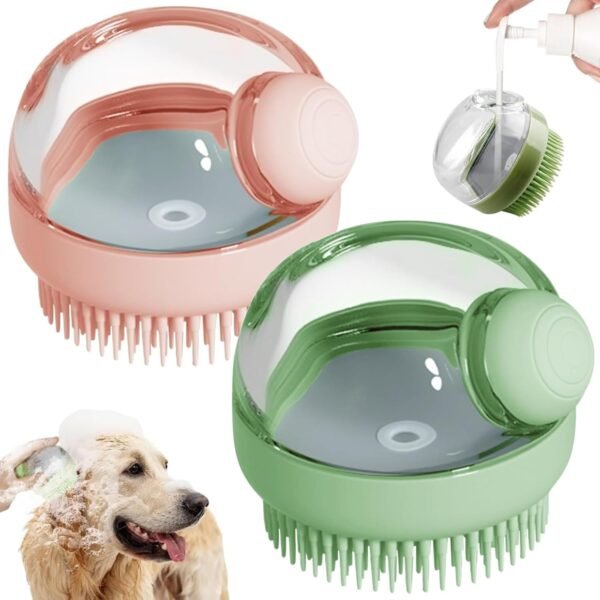 2 PCS Pet Grooming Bath Brush with Shampoo Dispenser